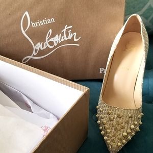 Christian Louboutin gold spike toe heels (42)